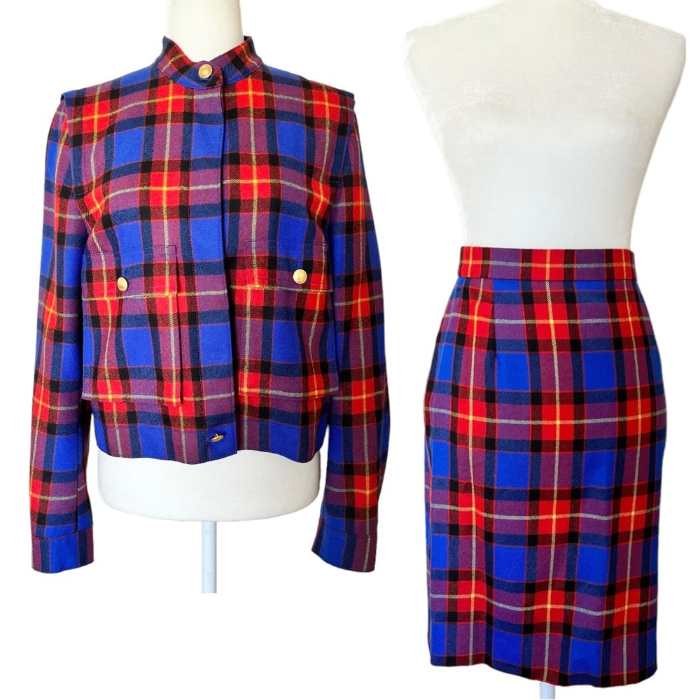 Escada Plaid Skirt and Blazer Suit Set